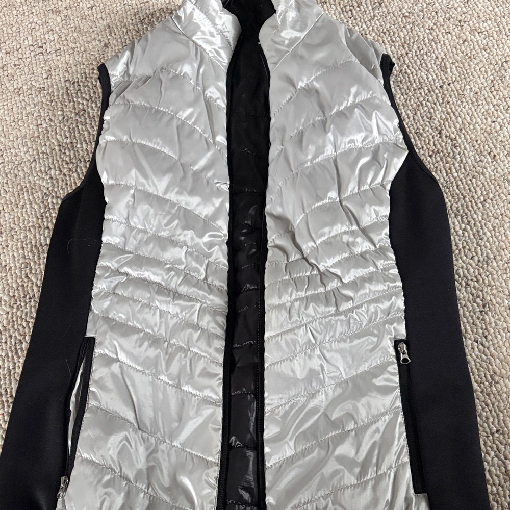 Women's Silver and Black Quilted Vest